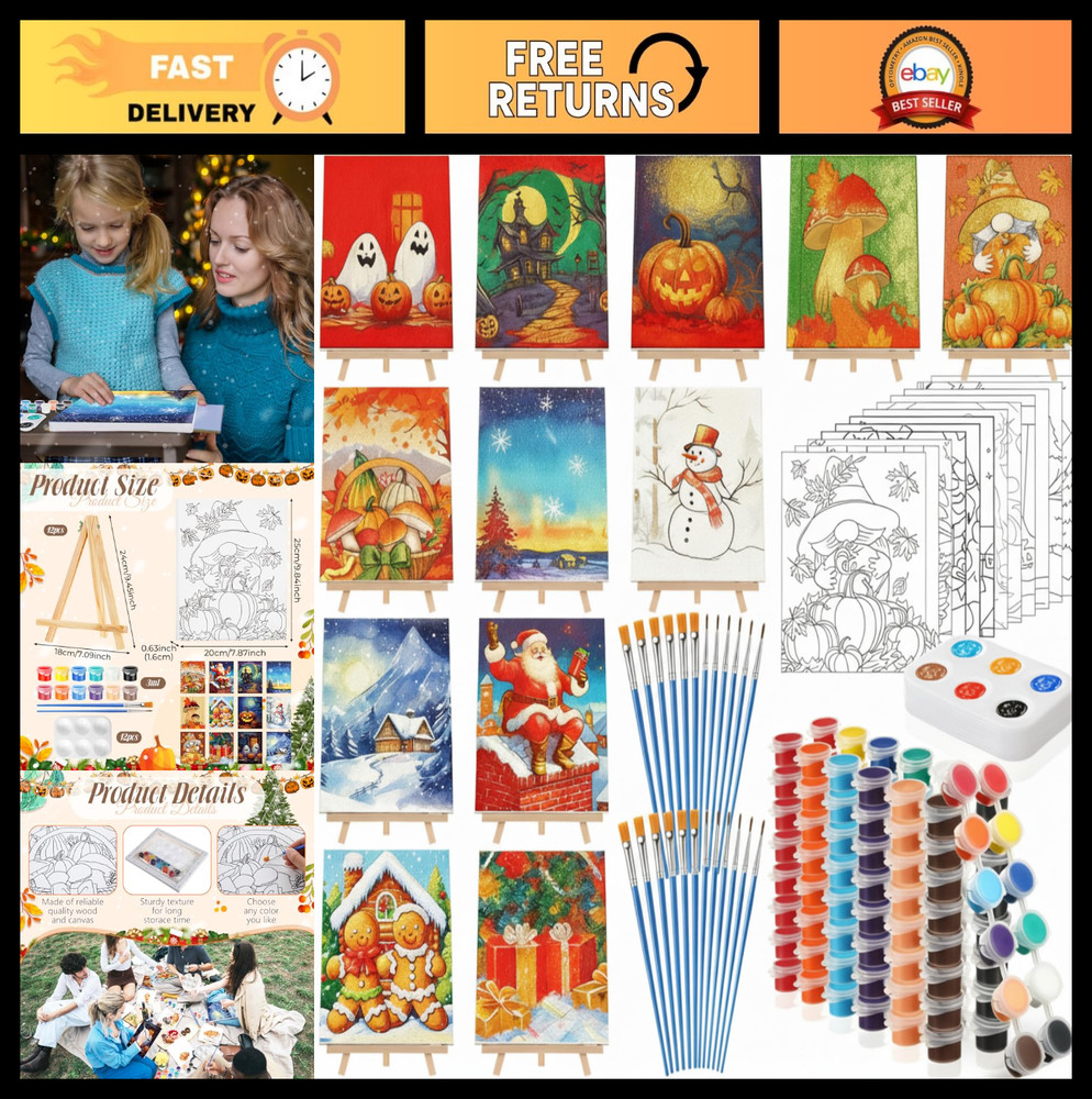 12 Pack Pre Drawn Canvas Set for Painting – 8″x10″ DIY Sip & Paint Kit, Party Fa