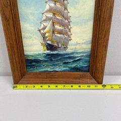 Vintage Seascape Oil Painting Signed HUMBERTO SILVA FERNANDES Ship Sail Frame
