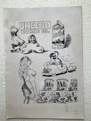 ROBERT CRUMB drawing and painting on old paper signed stamped vintage