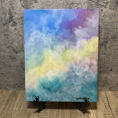 8″ x 10″ Original Acrylic Painting Clouds Sky Art Canvas Panel Decor With Easel