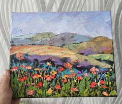 Landscape Original Oil Painting California Poppies on Canvas 25x30cm Signed Art