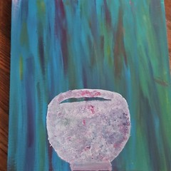 Abstract Still Life Painting on Canvas Vase/Bowl on Table, Unframed Single Piece