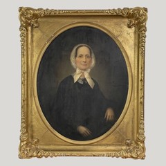 Large 19th C. Victorian Portrait of Woman In Coved Wood and Gesso Gilt Frame