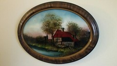 The Old Homestead Reverse Painting Convex Glass Foil Accent Tiger Stripe Frame