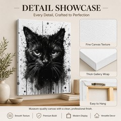 Black Cat Canvas Wall Art Gothic Cat Portrait Print Black and White Animal Wall