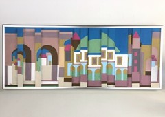 Original Louise Zimmerman Stahl Fractured Buildings Modern Painting 12×20 Framed