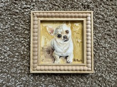 ORIGINAL OIL PAINTING CHIHUAHUA DOG PORTRAIT SIGNED FRAMED 4×4