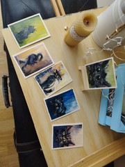 Original ACEO Oil Painting Set Black Cats Miniature Art OOAK Cat Collection
