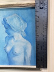 Vintage MCM Oil Painting Nude Portrait Woman In Blue Tones Framed EUC