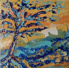 Framed Abstract Landscape Lonely Tree Art 6×6 inch Impasto Oil Painting Original