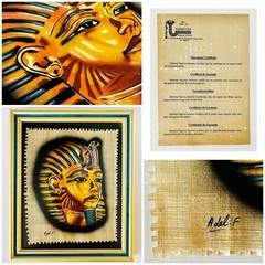 VTG Imhotep Papyrus Painting of King Tut Egyptian Art Signed By Artist Adel .F