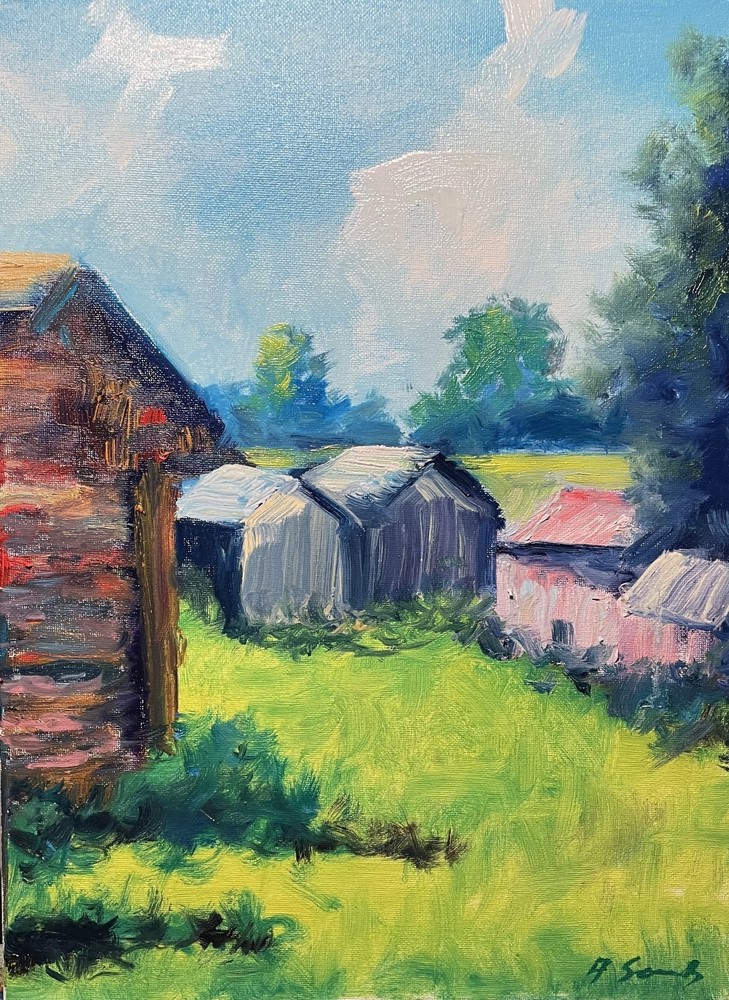 Original Oil Painting Rustic Farm Landscape Barn Countryside Art A Semberecki