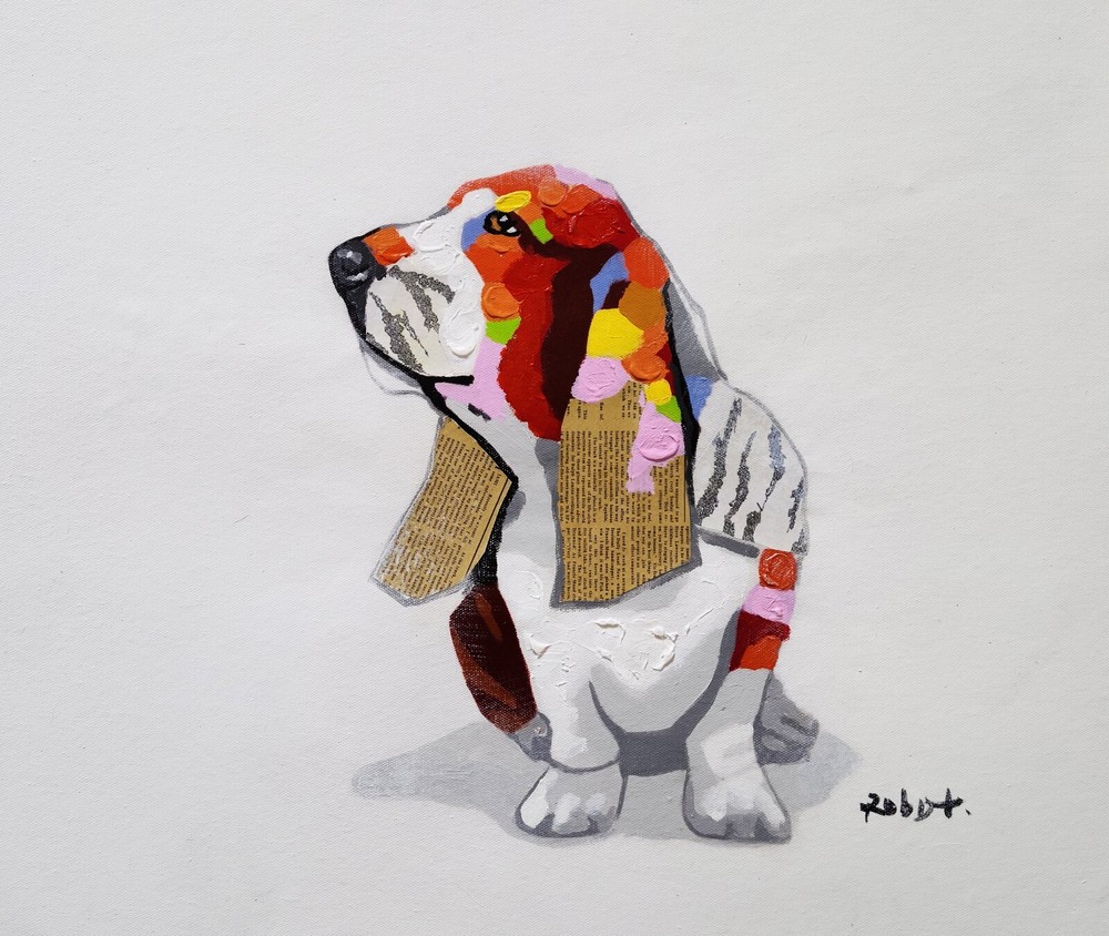Basset hound #5D-2 , 20×24, Hand painted on Giclee Canvas,