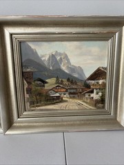Lot Of 2 Vtg Signed M. Sammet Oil on Canvas Paintings Grainau Germany Zugspitze