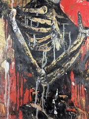 original skeleton heart hand painted oil artwork 34”x27”inches OBO