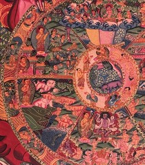 SAMSARA WHEEL OF LIFE BHAVACHAKRA THANGKA HAND-PAINTED TIBETAN MANDALA ART