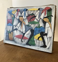 vintage painting by Jackson on canvas market black women group baskets signed