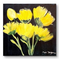 Mary Myers Original Abstract Expressionism 10×10 Yellow Flowers Signed