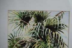 Vintage 1997 Framed Signed Diane Lary Watercolor Painting „Flamingo Palm“ 8X11