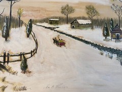 Geo E Wickers „Winter Landscape Scene“ Gouache/Watercolor Painting – Framed