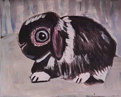 Original 11″x14″ rabbit acrylic painting on paper, signed on the back
