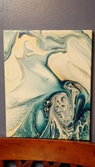 Original 11×14 Abstract Fluid Acrylic Art -Blue & White Ocean Pour Painting