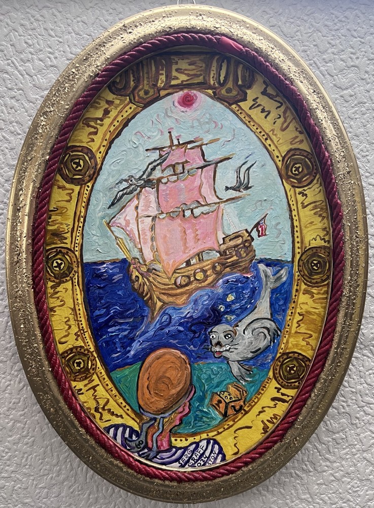 Oil painting on canvas board by Serg Graff, seascape „Yellow Submarine“, COA
