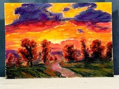 Original Art Soft Pastel Sunset Landscape Impressionism Vibrant Colors 29.5x21cm