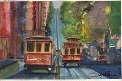 SF Cable Cars : Sandra Watercolors™ California : ORIGINAL PAINTING