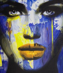 Just Face Series Portraits 900 3D Neon Blue XXL Canvas Pictures 130x150cm Pop Art