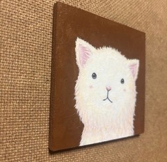 Original White Cat Acrylic Painting on MDF Panel Mini Cute Animal Art 10x10cm