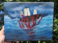 Original KRAKEN Acrylic Painting Sea Monster Fantasy Art 8x10in OOAK Signed