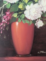 Original Painting, Florals in vase, White on Burgundy & Reds, 20 x 16 in canvas