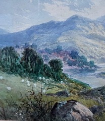 Frank Hider ( British 1861-1933) : Scottish Mountain Scene , Watercolor, Signed