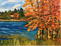 Fall Autumn Trees Lake oil painting, unframed signed wall decor, 11”x14”