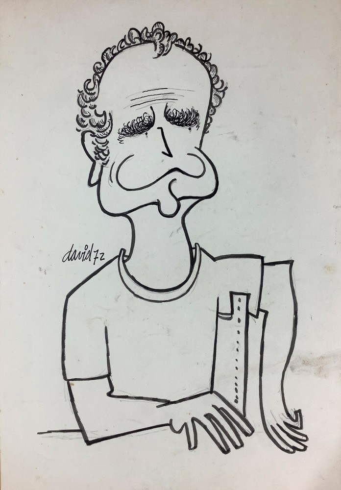 Juan David. Caricature. Untitled, 1972. Ink on cardboard. Original signed.