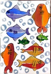 Coloful Fish Original Abstract 5×7 Watercolor Paper Signed Contemporary Art