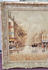 Mid-20thc Modern Oil on Canvas Painting Depicting a Parisian Street Scene Framed