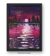 Magenta Night Moon Glow Lake VLP Original Acrylic 9×12 Heavy Paper Signed COA