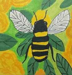 WHIMSICAL BEE ORIGINAL FOLK ART OIL PAINTING MINIATURE 3×3 COTTAGECORE GAT