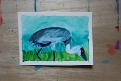 ACEO original bird green nature wildlife outdoor painting „Sandhill Crane #4“