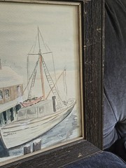 VINTAGE C. MASON CANADAIAN HARBOR LANDSCAPE ORIGINAL WATERCOLOR PAINTING