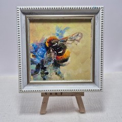 An original, autographed painting in a frame. Bumblebee, 4×4 inches