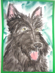 ACEO Original Cute BLACK SCOTTY SCOTTISH TERRIER DOG Painting COLLECTIBLE ART