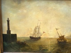 Andree Ruellan Woman Artist East Coast US Harbor Scene Oil Painting on Canvas