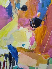 Original oil/acrylic painting,Abstract Art, Contemporary art, Pink, Yellow, City