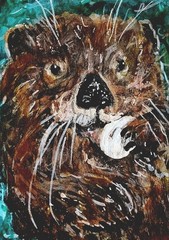 ORIGINAL ACEO Painting SEA OTTER Marine Mammal North Pacific Ocean Sea ATC ART