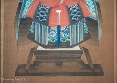 Vintage Chinese Scroll Painting of Empress Ancestor on Throne Chair Frame 26×16″