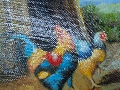 VTG Baroque Ornate Miniature Hand Painted Oil Painting Framed Chickens 7x6x1 3/8