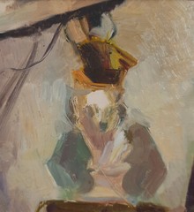Artist and Art, Sculpture in Artist Studio, Original oil painting